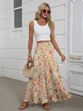 Spódnica maxi w kwiatowy wzór z falbanami w stylu boho