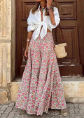 Styl boho damska spódnica maxi z wysokim stanem i kwiatowym wzorem