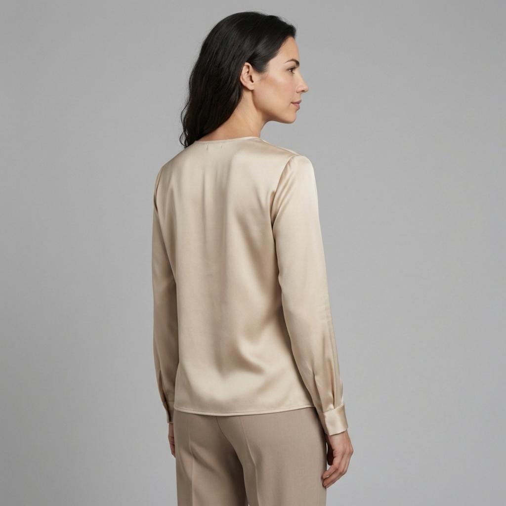 Elara - Elegancka satynowa bluzka z dekoltem V