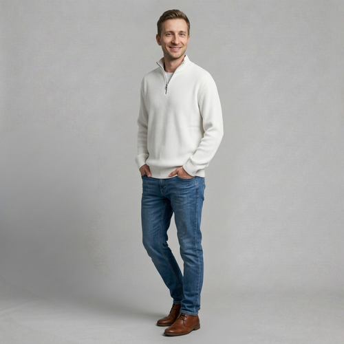Bartosz - Męski Sweter z Drobnym Prążkowanym Wzorem i Półzamkiem