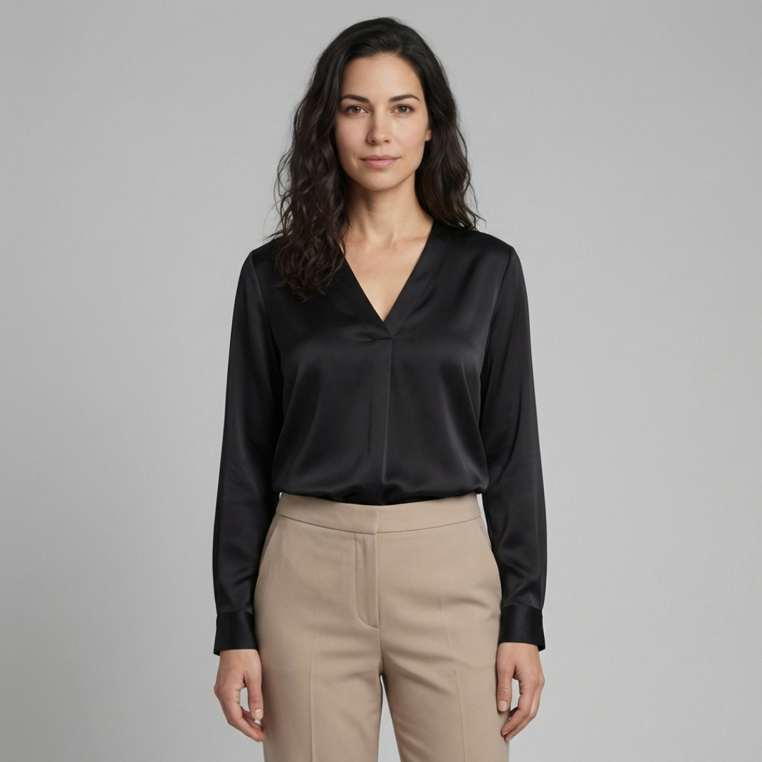 Elara - Elegancka satynowa bluzka z dekoltem V