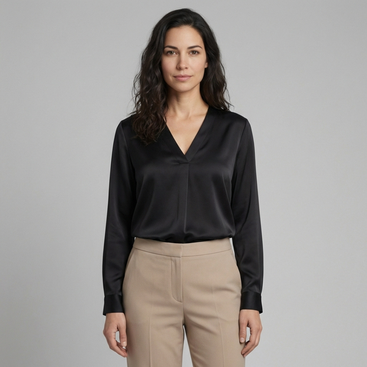 Elara - Elegancka satynowa bluzka z dekoltem V