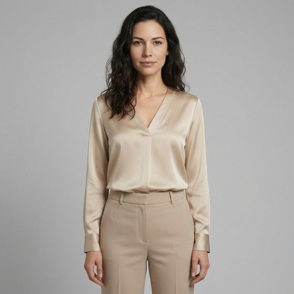 Elara - Elegancka satynowa bluzka z dekoltem V