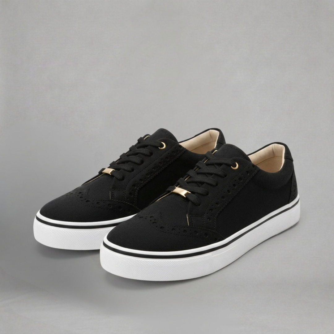 Oliwia - Damskie Sneakersy Brogue ze Złotym Detalem i Platformą