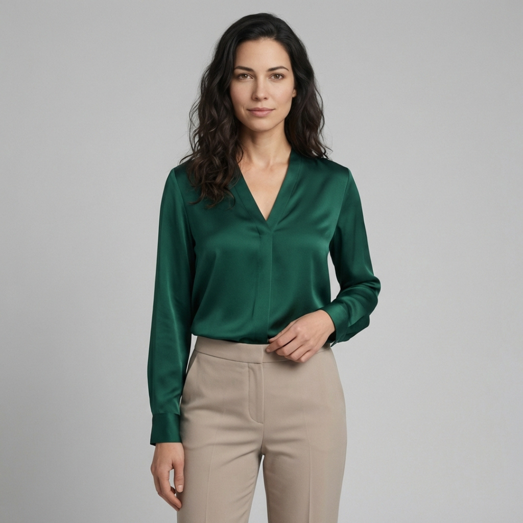 Elara - Elegancka satynowa bluzka z dekoltem V