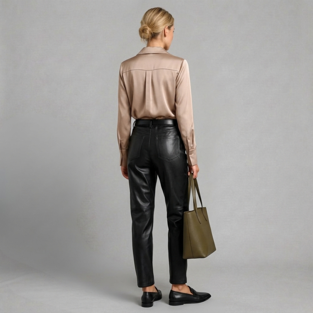 Monika - Satynowa Bluzka Damska z Dekoltem Cowl Neck i Długim Rękawem