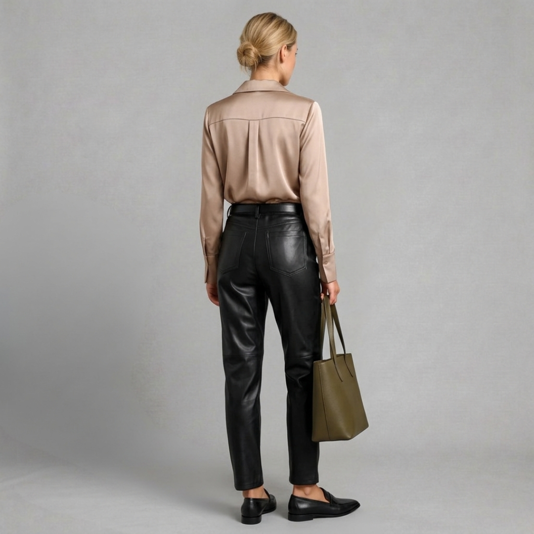 Monika - Satynowa Bluzka Damska z Dekoltem Cowl Neck i Długim Rękawem