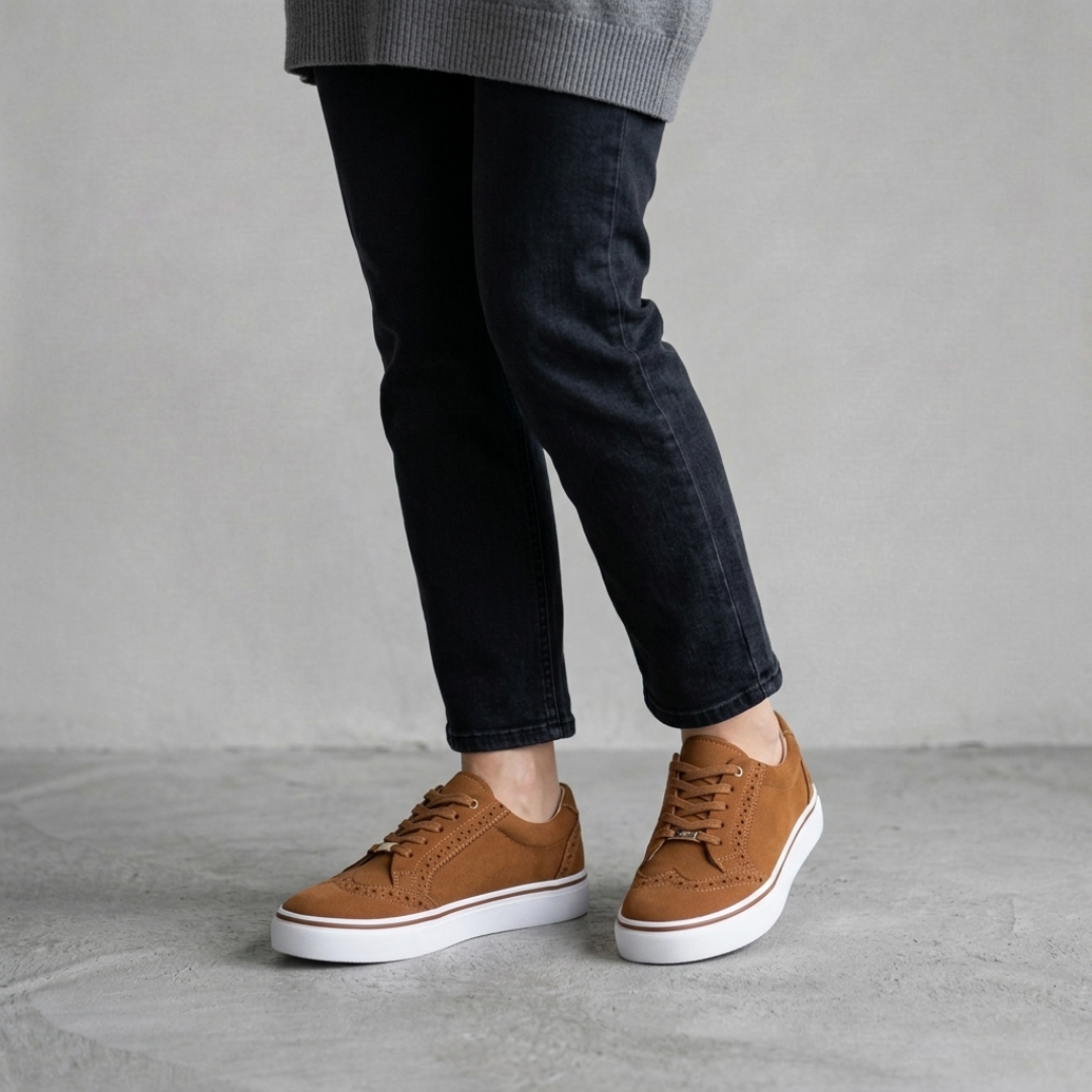 Oliwia - Damskie Sneakersy Brogue ze Złotym Detalem i Platformą