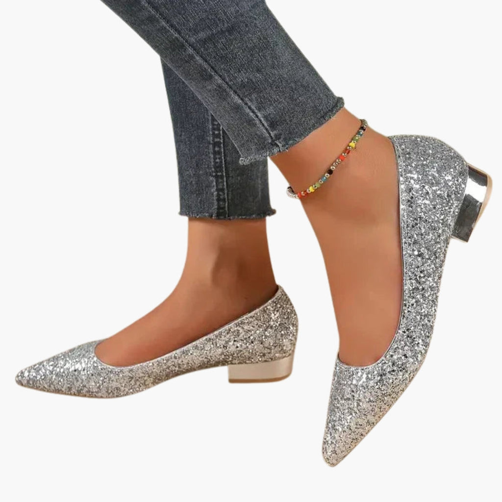 Kasia | Damskie Cekinowe Baleriny na Kitten Heel 1