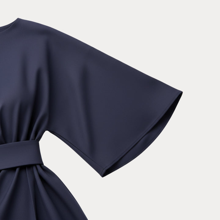 Belted wide sleeve wrap midi dress, wide sleeve detail
