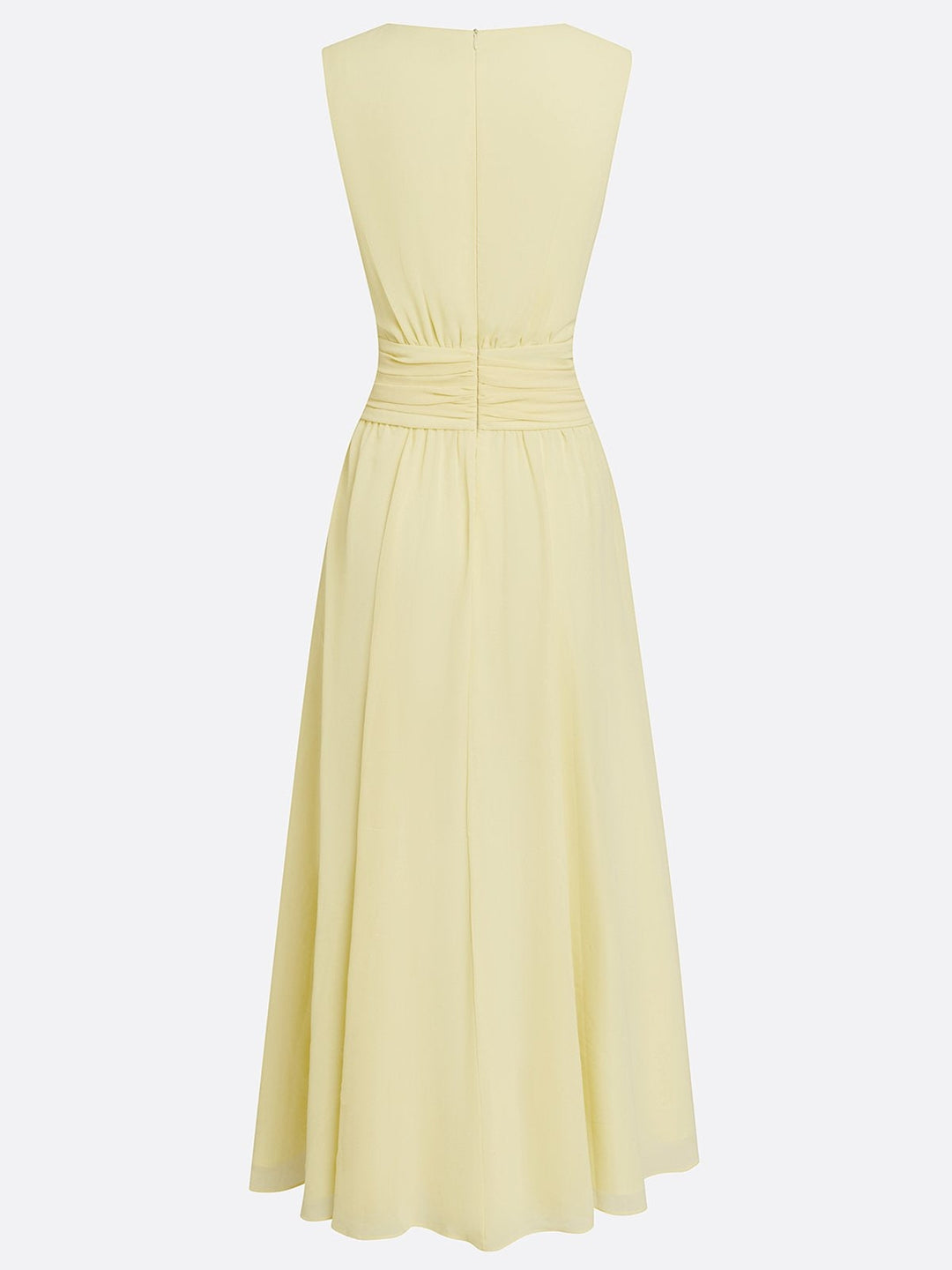 Sleeveless ruched A-line maxi dress in navy, front view