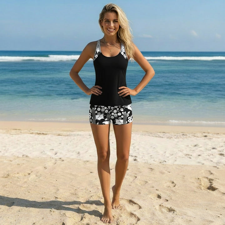 zwarte tankini set met floral shorts dames strand