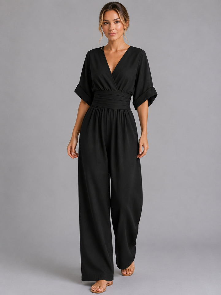 Cinched waist wide-leg jumpsuit, lifestyle casual summer